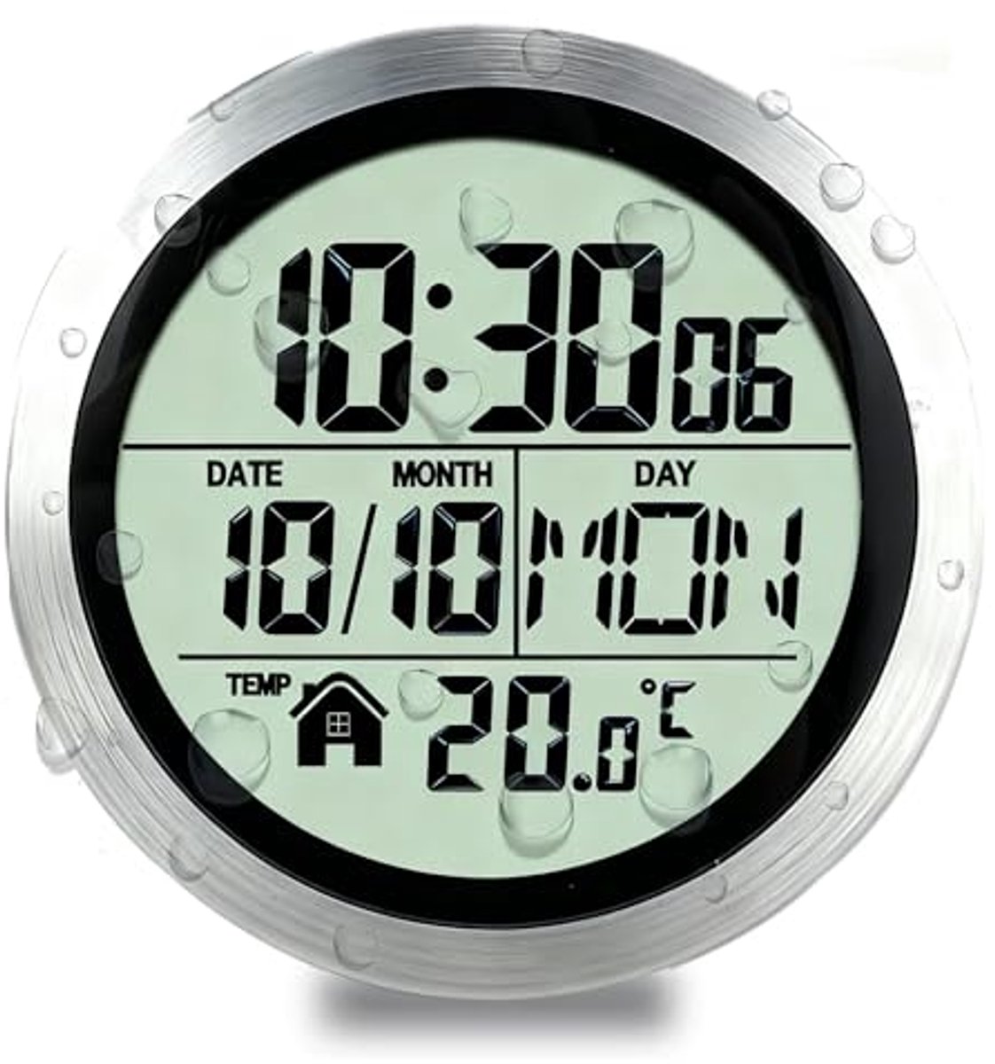 Waterdichte Digitale Wandklok met Zuignap - Moderne Stille Klok voor Woonkamer en Keuken