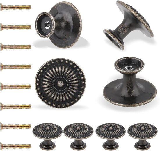 8 stuks vintage messing kastknoppen met zonnestraalpatroon 25 mm