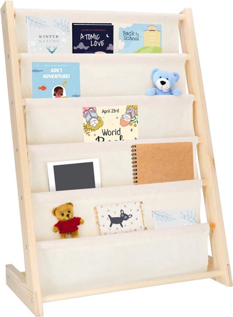 Azomor® Houten Kinderboekenkast met Linnen Bekleding voor Georganiseerde Kinderkamer
