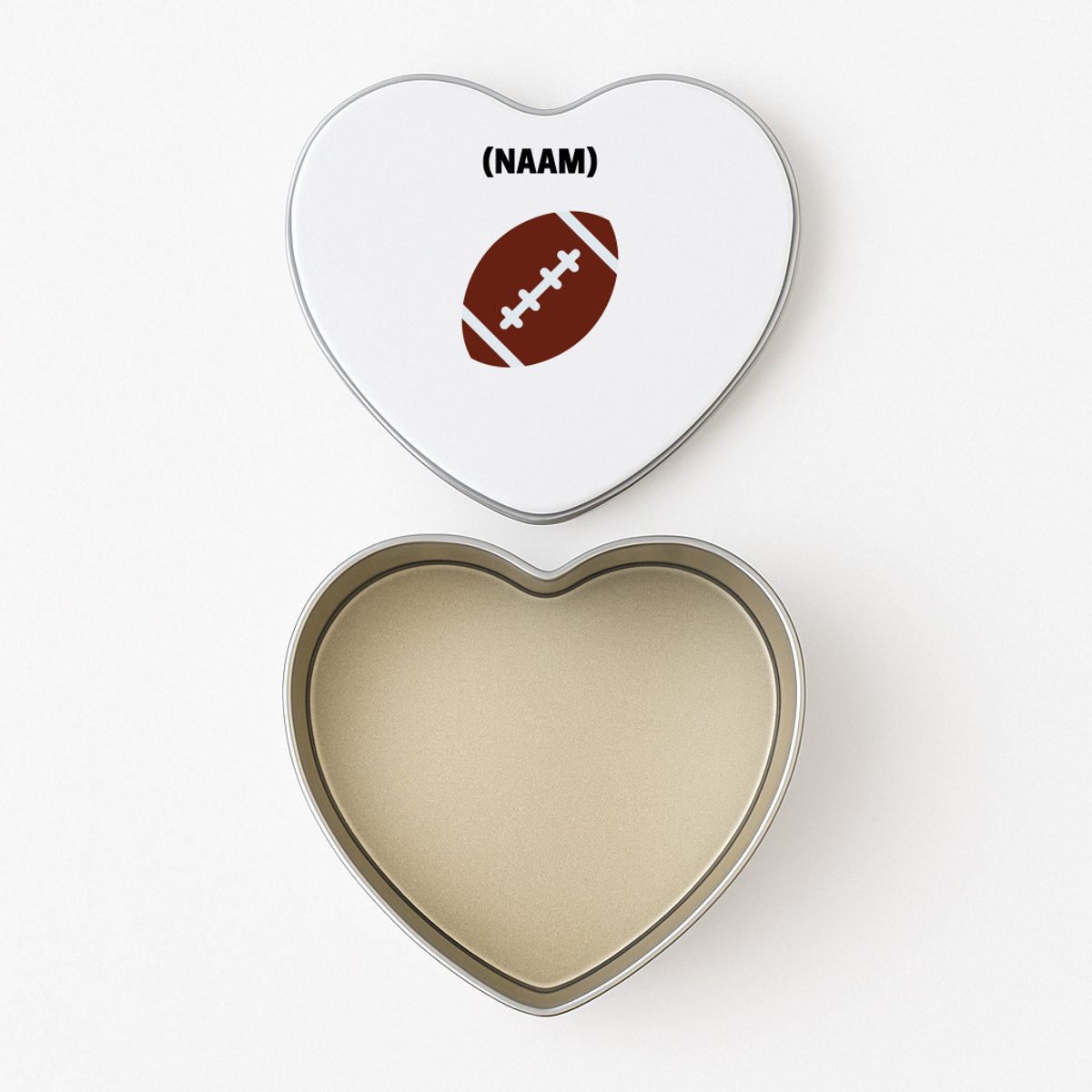 Hacebo® - American football met eigen naam koektrommel hart - Sport - Sporter - koekblik – koektrommels – bewaarblik - snoeptrommel - American footbaal - koek trommel - 15 x 15 CM