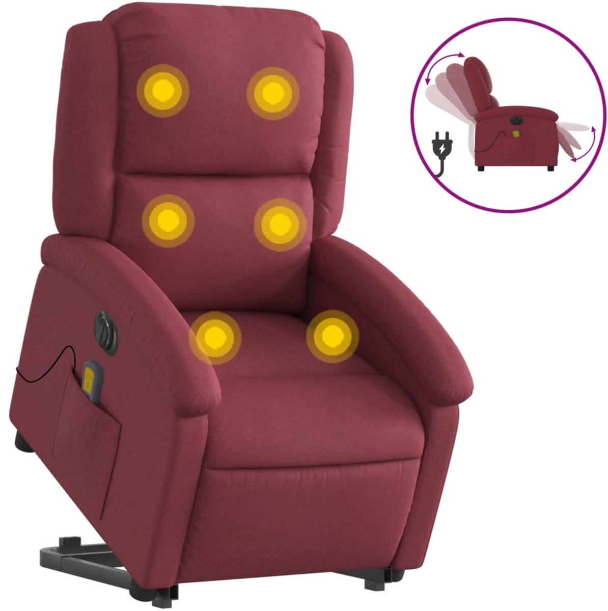 vidaXL Sta-op-massagestoel - elektrisch - verstelbaar - stof - wijnrood