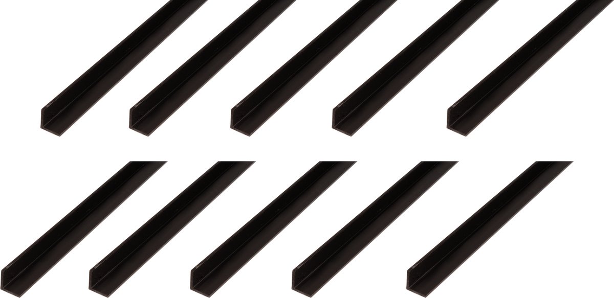 Alberts 10 x hoekprofiel, PVC, zwart, 10 x 10 x 1 mm, lengte 2 m
