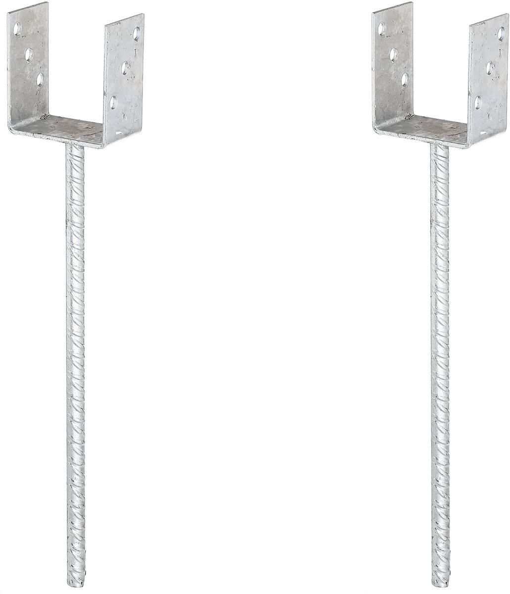 Alberts 2 x U-paaldrager, Riffelstahl-betonanker, 91x91 mm, betonanker 400 mm, thermisch verzinkt, voor inbetonneren