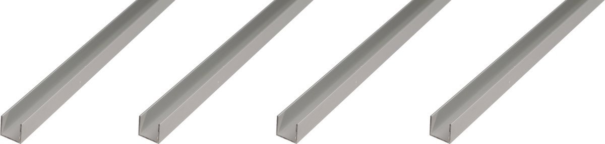 Alberts 4 x U-Profil, Aluminium, 8 x 20 x 8 x 1 mm, lengte 1 m, zilverkleurig geanodiseerd