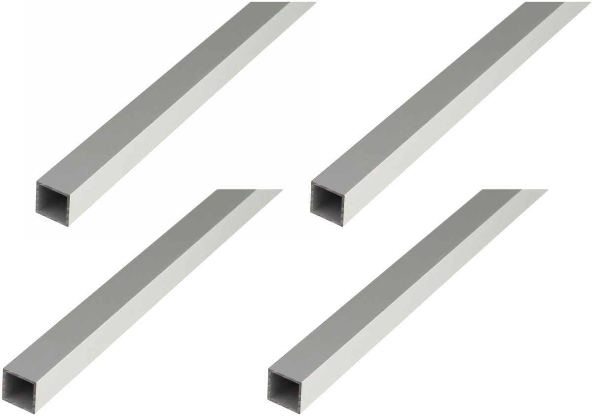 Alberts 4 x vierkante buis, Aluminium, 10 x 10 x 1 mm, lengte 1 m, zilverkleurig geanodiseerd