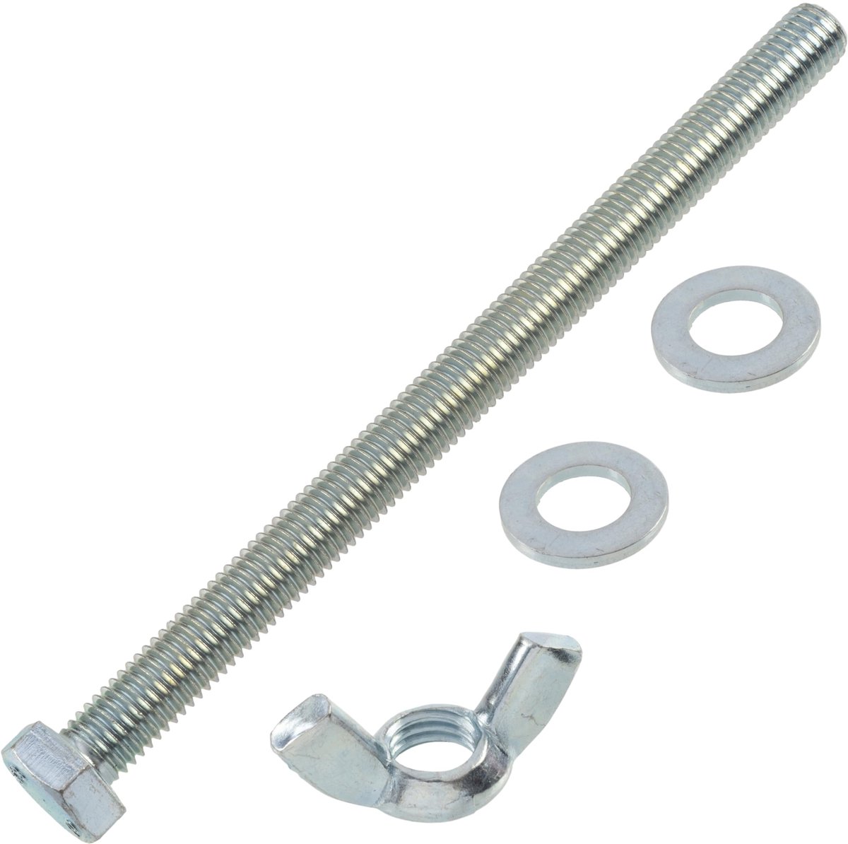 Set van 5 vleugnuts M12 - 10 vlakke ringen - 5 hex-bouten M12x170 mm - van staal