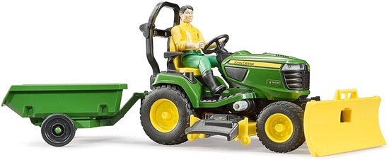 Tondeuse autoportée Bruder John Deere avec remorque et jardinier - 62104