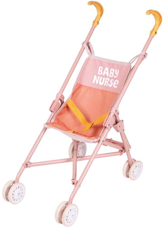 Poussette Pliable Poupée – Jouet Simulé Avec Sangle T, Châssis Robuste – Rouge, Jaune, Bleu, Violet – Dès 3 Ans