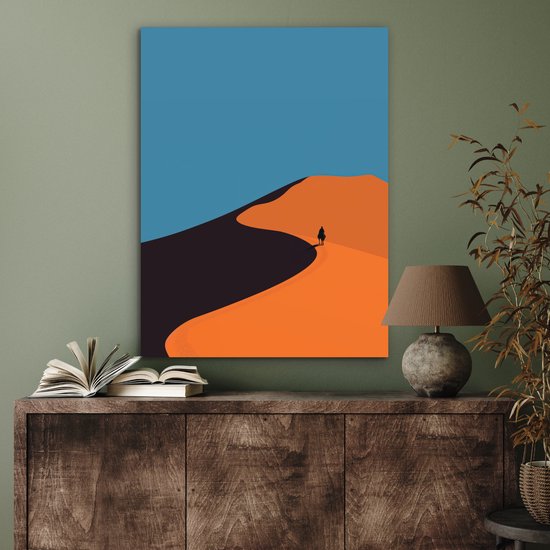 Aluminium schilderij 60x80 cm - Wanddecoratie metaal - Feloranje duinen - Schaduw - Lege hemel - Metalen muurdecoratie woonkamer - Decoratie industrieel - Foto op dibond - Industriële accessoires slaapkamer