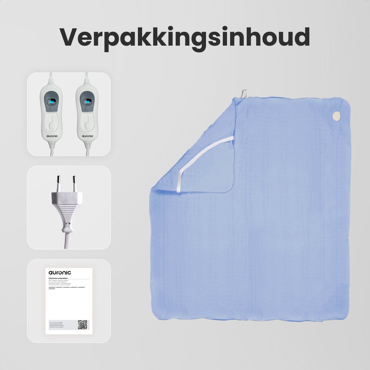 Auronic Elektrische Onderdeken - 160x140cm - 2 Persoons - met Hoekelastieken en 2 Controllers - Verwarmingsdeken - Blauw – foto 7