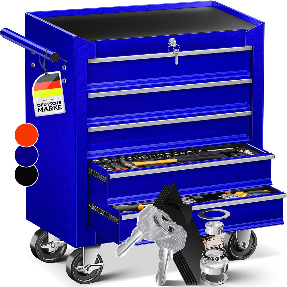 Masko® Werkplaatswagen Gereedschapswagen Gereedschapskist Compartimenten Gereedschapskist - 5 vakken, Blauw