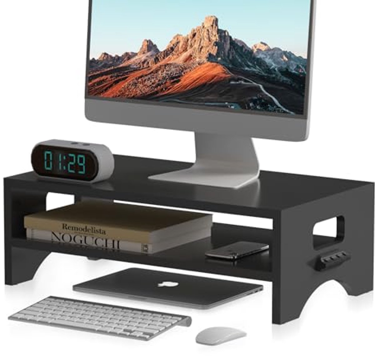 Ergonomische Monitorstandaard en Bureaustandaard met Twee Niveaus voor Optimaal Desktoporganisatie