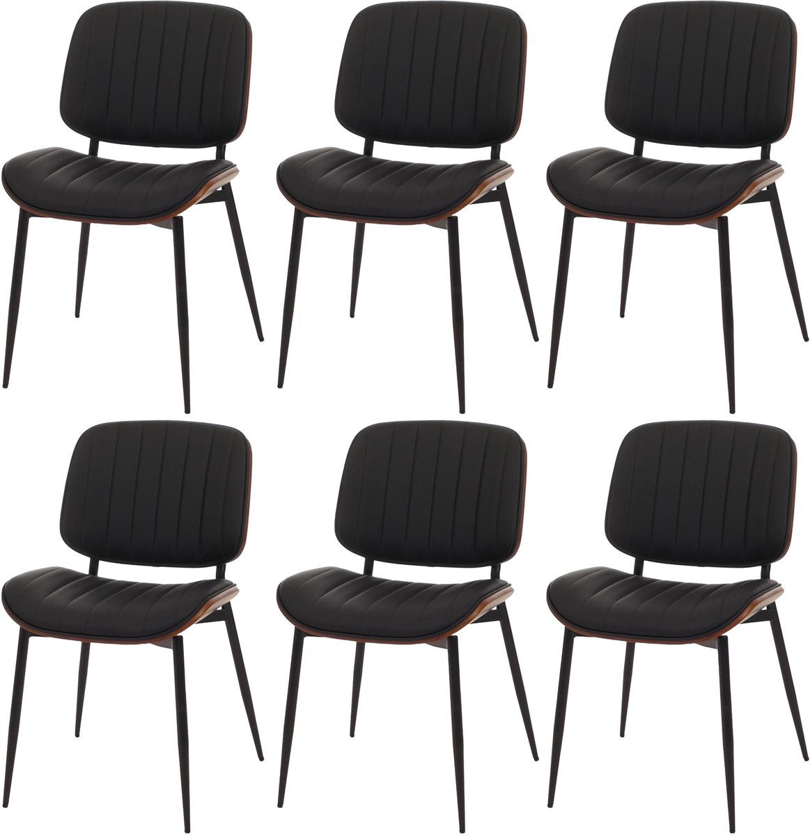 MCW Set van 6 eetkamerstoelen MCW-O44, keukenstoelen, gebogen hout, kunstleer MVG ~ walnootlook, zwart
