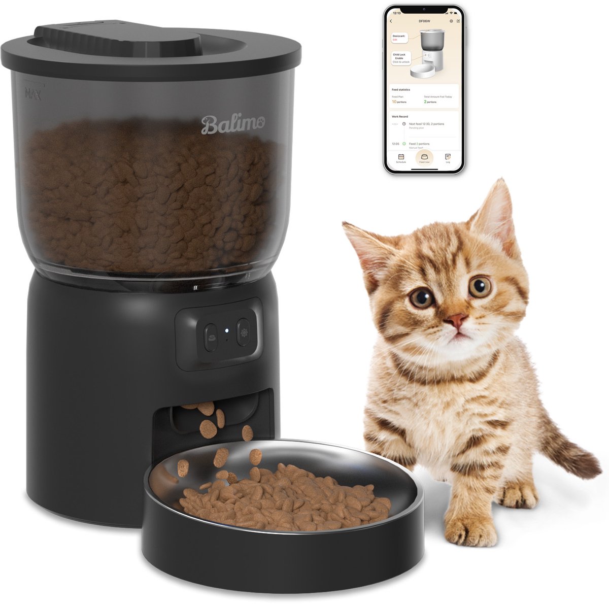 Balimo Automatische Voerbak - Kat & Hond - Voerautomaat Met App - Voerbak hond - Voerautomaat Dispenser met Smart App - Voerinhoud 3 L - Droogvoer - WiFi - Automatische voerbak kat - Zwart thumbnail 5