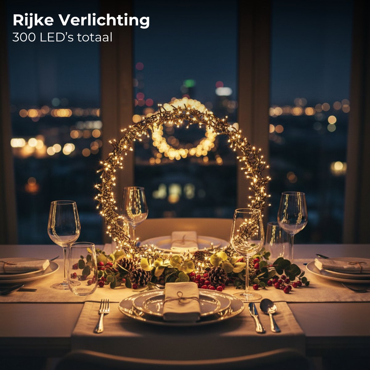 Lomera Kerstkrans LED - Kerstring met Verlichting - 300 LED - Ø38 CM - Extra Warm Wit - 8 Lichtfuncties - Voor Binnen en Buiten - Ip44 - Kerstkrans met LED - Warm Witte LED - Deurkrans met Verlichting - Kerstdecoratie - Kerstverlichting - Kerst Krans – foto 4