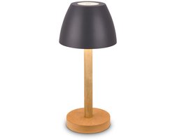 BRILONER Serina Wood – LED Tafellamp oplaadbaar – dimbaar met touch – warm wit licht – voor binnen und buiten – IP44 spatwaterdicht – antraciet-hout – Ø13,5 x 30 cm