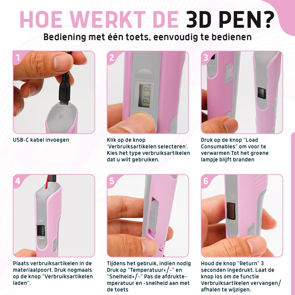 Fleau Kids 3D Pen Starterspakket Roze XXL - 150m Filament - 30 Kleuren Vullingen - 2025 USB-C model + Vele Extra's - Knutselen en Tekenen - 3D Printen - Tekenset — afbeelding 5