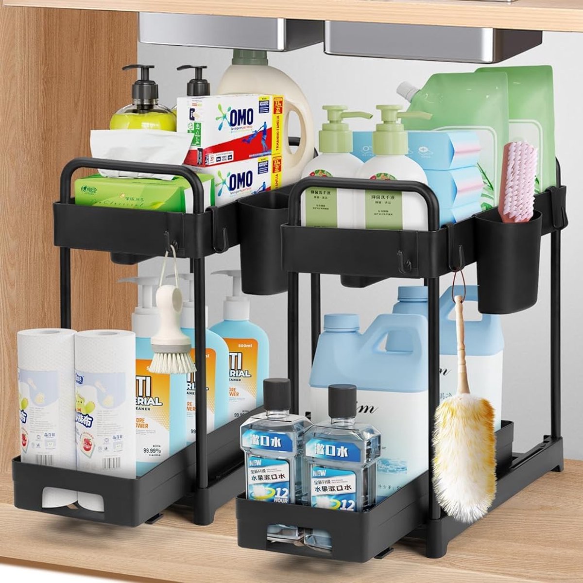 Ibenzoa® Set van Twee Veelzijdige Organizers voor Keuken en Badkamer met Haken en Bekers