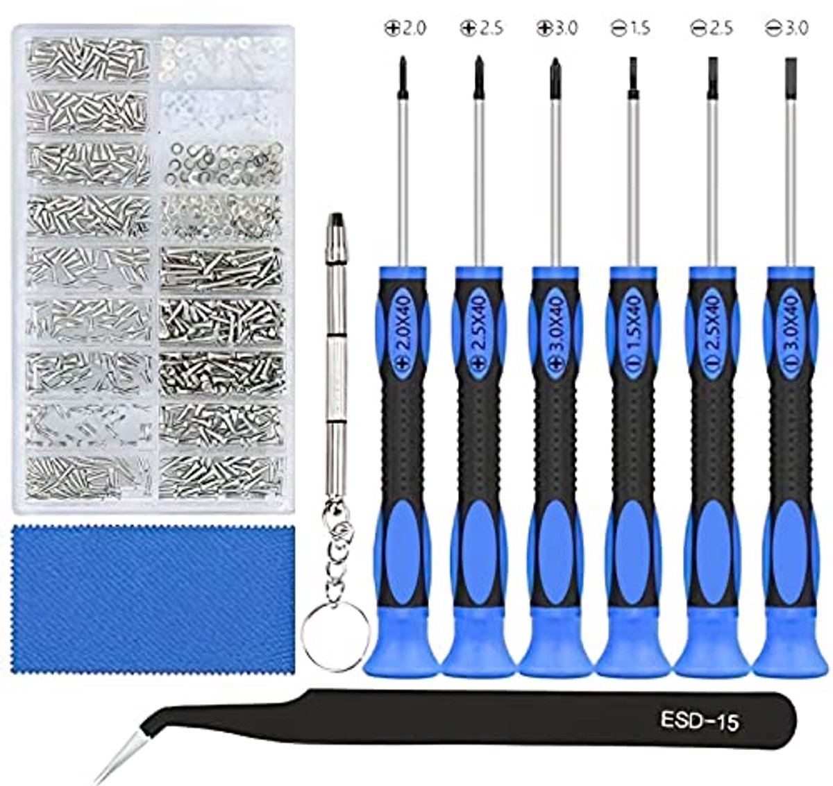 Reparatieset voor brillen en zonnebrillen met schroeven en schroevendraaiers