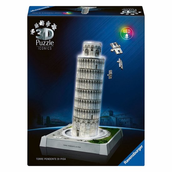 Ravensburger - Iconics: Scheve Toren van Pisa met licht - 3D Puzzel - 216 Stukjes - Bouwset voor kinderen vanaf 8 jaar