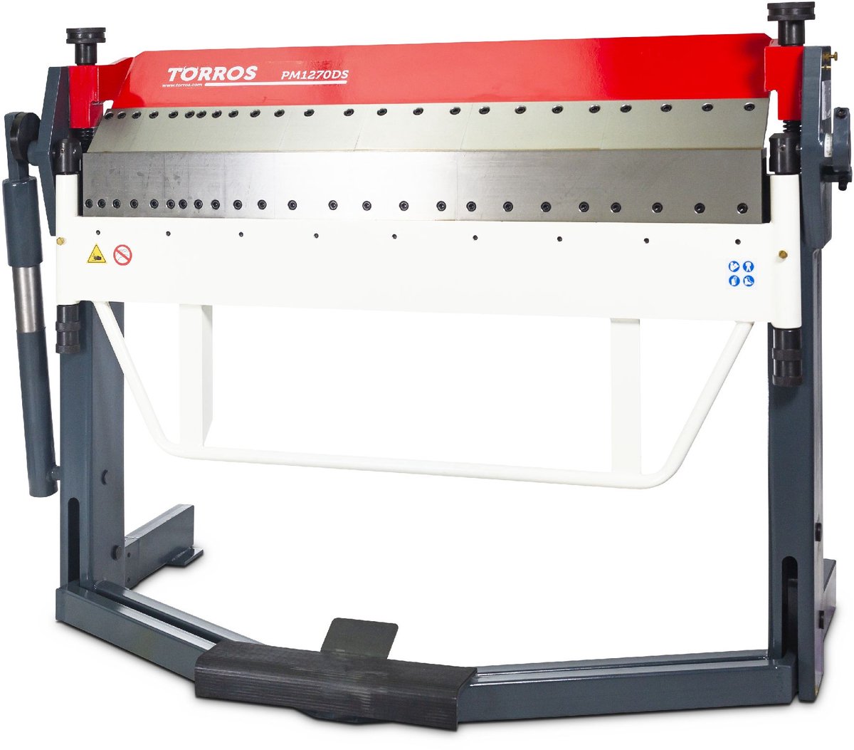 Hand- en voetbediende zetbank werkbreedte 1270 mm 0-135° plaatdiktes tot 2 mm gesegmenteerd boven- en ondermes incl. achteraanslag Torros PM1270DS