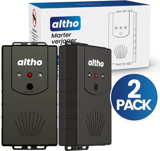 Altho Ultrasone Marterverjager 3-in-1 – 2-Pack – Voor Auto, Woning en Camper – Werkt op USB/Batterijen/12V – LED + Ultrasoon – Tegen Steenmarters