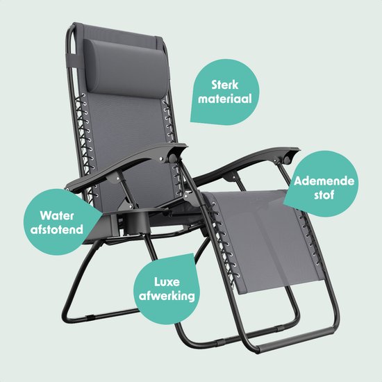 LifeGoods Opvouwbare Tuinstoelen - 2 Stuks - Ligstoel Tuin - 30°-90° Verstelbaar - Metaal - Donkergrijs van LifeGoods — afbeelding 5