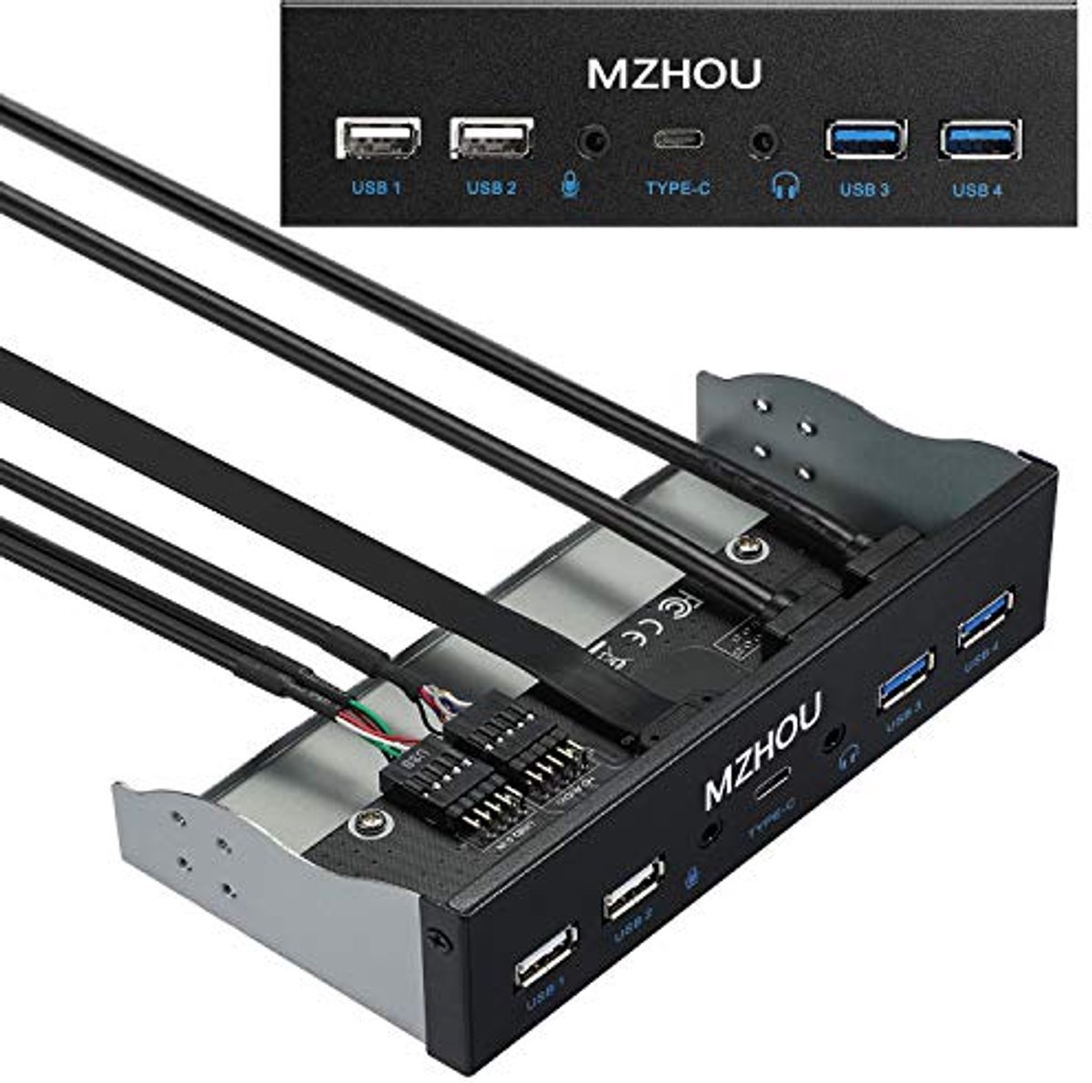 USB 5.25 Inch Voorpaneel Controller met 10Gbps USB3.1 Gen2 Type C en 4 USB A Poorten