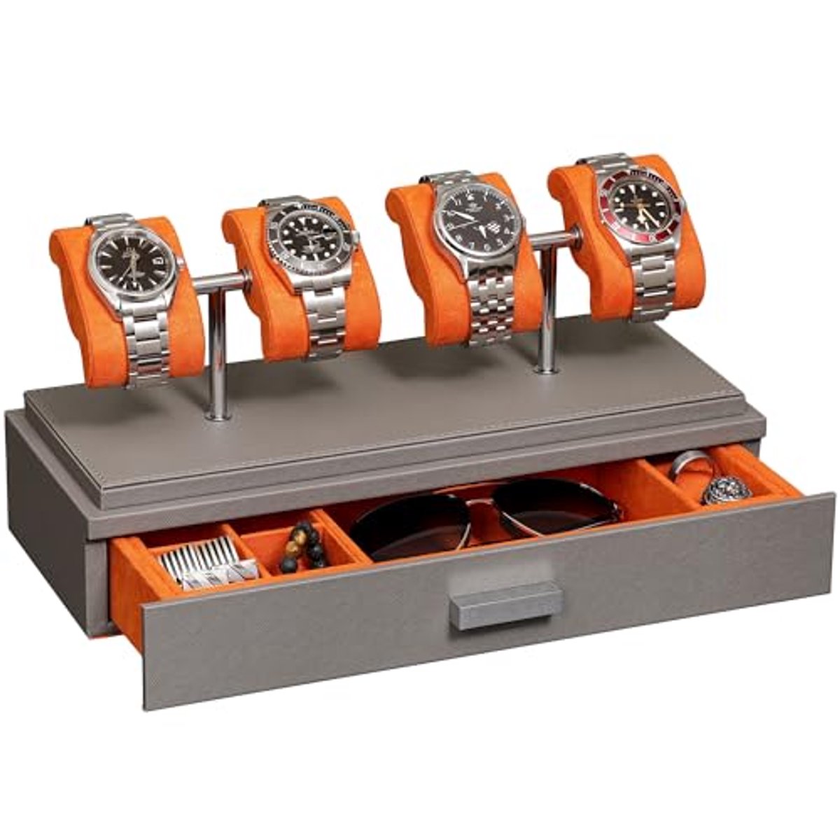 Luxe horlogevitrine voor 4 horloges met acrylhoes en uitneembare kussens
