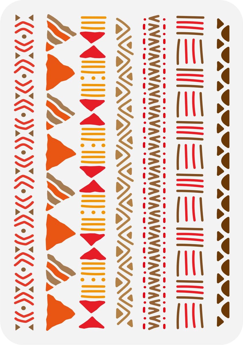 Modderdoek Elementen Patroon Stencil 21x29,7cm Tribal Borders Tekening Sjabloon Afrikaanse Boho Bloemen Frame Stencils voor Schilderen op Houten Muur Stof Papier Meubels