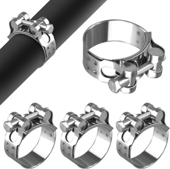 Poppstar 4 Stuks T-bout Slangklemmen Roestvast Staal Klembereik 48-51 mm, Breedte 22 mm, W4