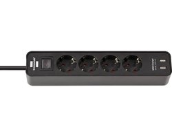 Ecolor stekkerdoos met USB 4-voudig zwart/zwart 1,5m H05VV-F 3G1,5 met schakelaar