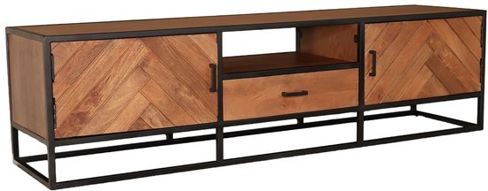 Tv meubel visgraat bruin mangohout 165cm Danae tv kast duurzaam mango massief hout tv-meubel