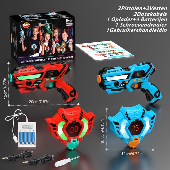 VATOS Laser Tag Rechargeable 2 Joueurs - 2 Pistolets et 2 capteurs de Veste entièrement synchronisés avec Les données 2.4GHz - Jouets et idées d'anniversaire Laser Tag Gun pour Les Enfants
