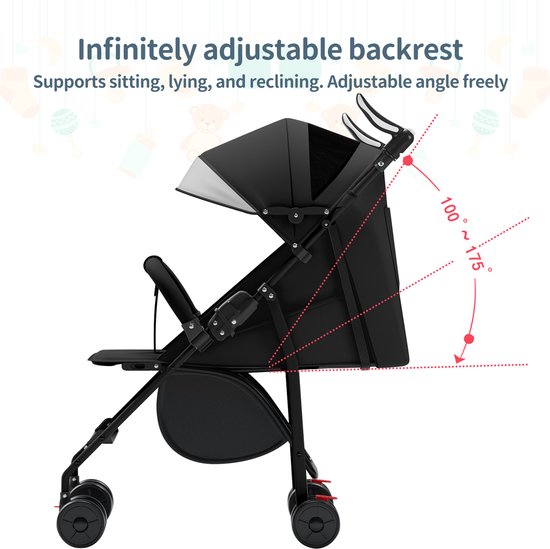 PIPIPOXER Kinderwagen Buggy Kinderbuggy Opvouwbaar Sportwagen 5-punts Veiligheidsgordel-Zwart van PIPIPOXER — afbeelding 5