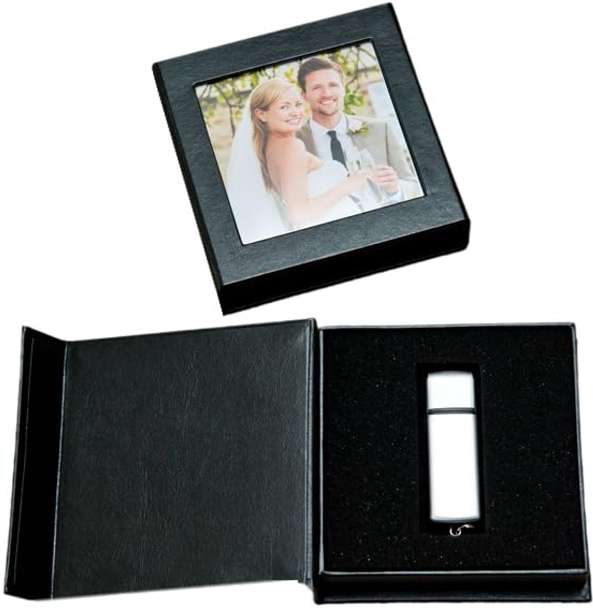 Elegante USB-box met Beeldvenster voor USB-stick – Opbergdoos, Etui, Hoes (Zwart)