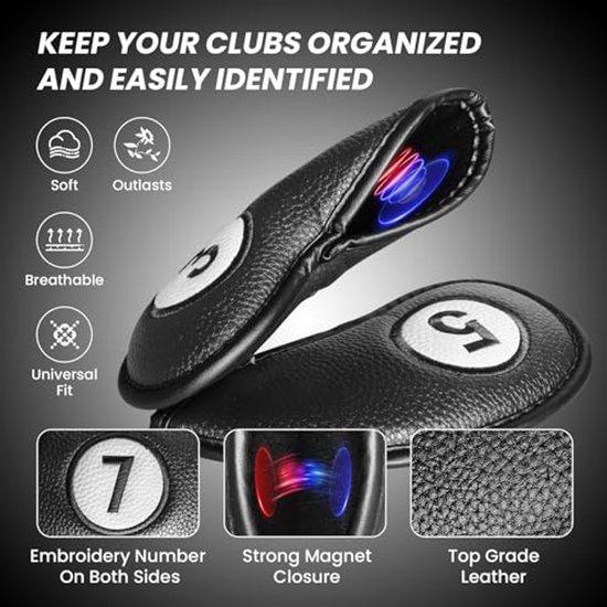 Golfclub Hoofd Covers voor Ijzers - Magnetische Sluiting, 9 Stuks Set, Deluxe Synthetisch Leer van Merkloos — afbeelding 5