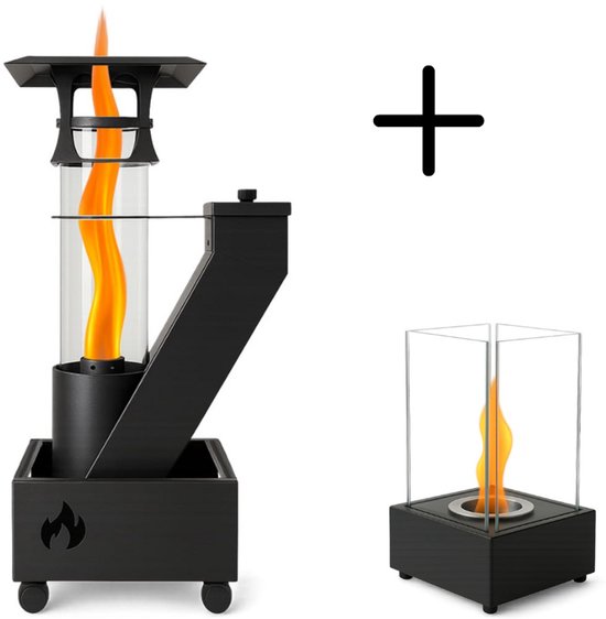 FireRocket Combideal – Pelletkachel 83 cm + Mini Tafelhaard Bio-Ethanol 33 cm – Complete Set voor Warmte & Sfeer – Binnen & Buiten