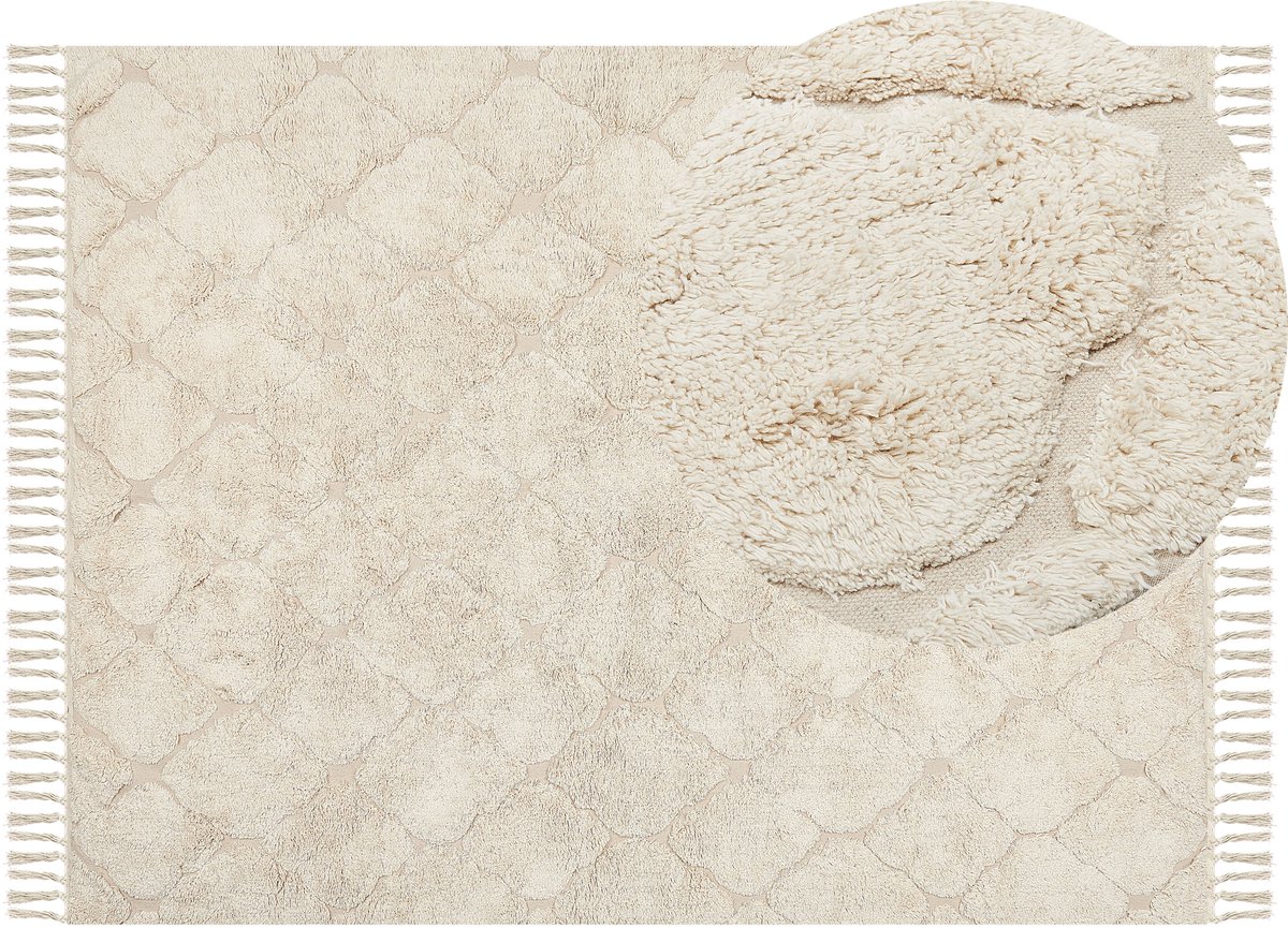 Beliani SILCHAR - Laagpolig vloerkleed - Lichtbeige - 160 x 230 cm - Katoen