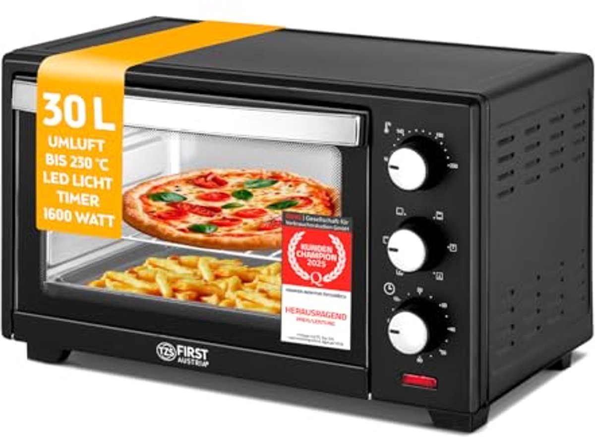 Mini Oven 30L - 1600W met Traploze Temperatuurregeling en 60 min. Timer - Ideaal voor Kleine Keukens en Kamperen