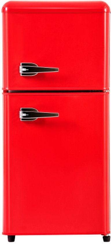 Retro Koelkast 42x45,5x88,8cm Rood Twee Deurs 60L Vriezer 102kWh Per Jaar -27°C Tot 13°C LED Licht Energieklasse E Geschikt Voor Kleine Woningen