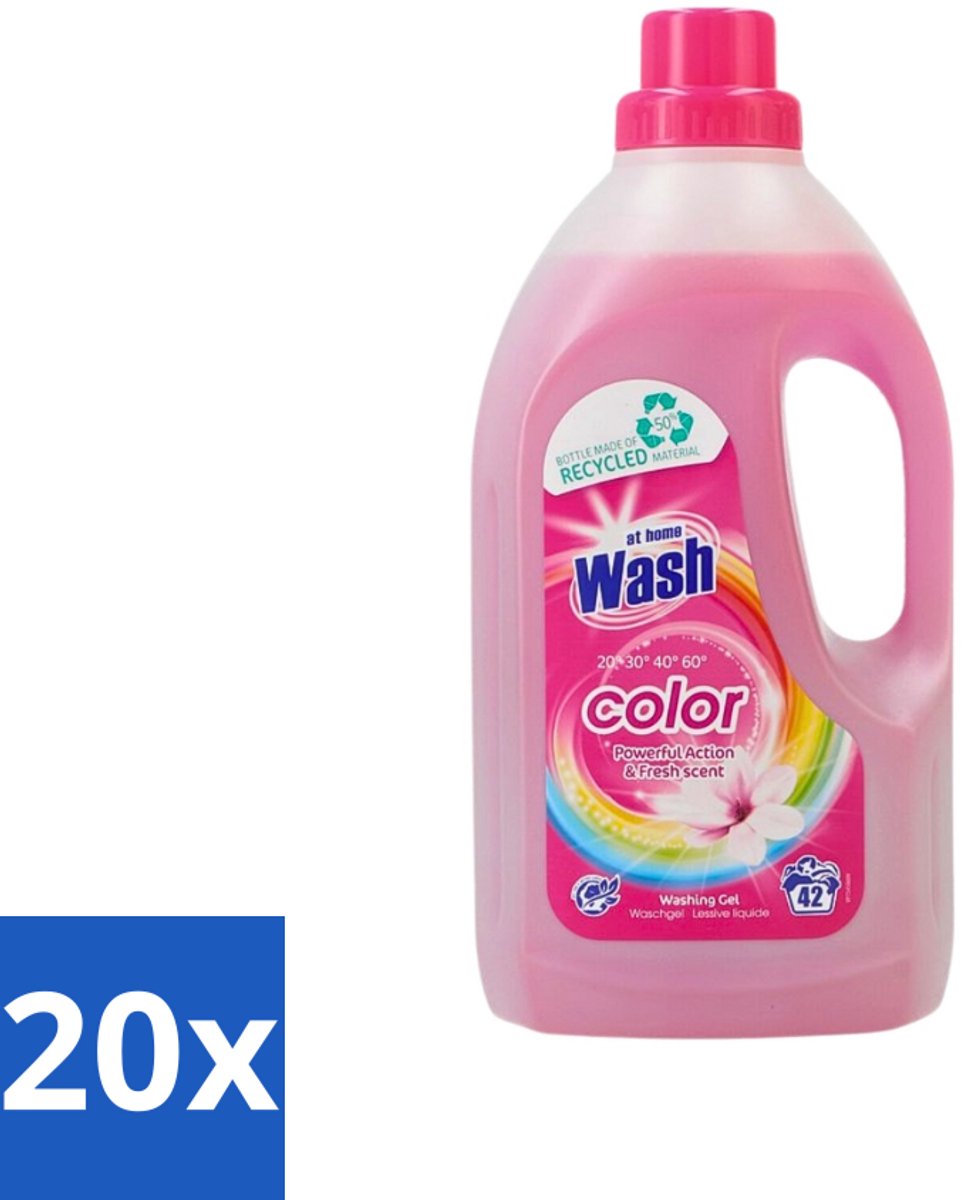 20 x At Home Wasmiddel Color 42 Wasbeurten Kleur 1,5 liter - Wasmiddel Kleur - Wasgel - Gebruik Voor Gekleurd Textiel - Vlekverwijdering - Frisse Geur