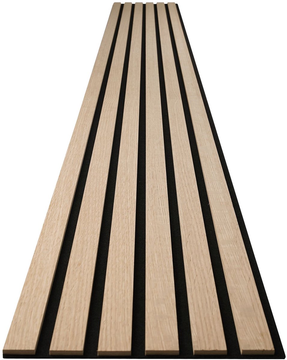 Premium houten akoestische panelen | 250x30cm per stuk - 0,75 m² - | Premium echt houtfineer (eiken) & akoestisch vilt (zwart) | Gevelbekleding, geluidsisolatie, geluidsisolatie, akoestisch paneel gemaakt in Europa