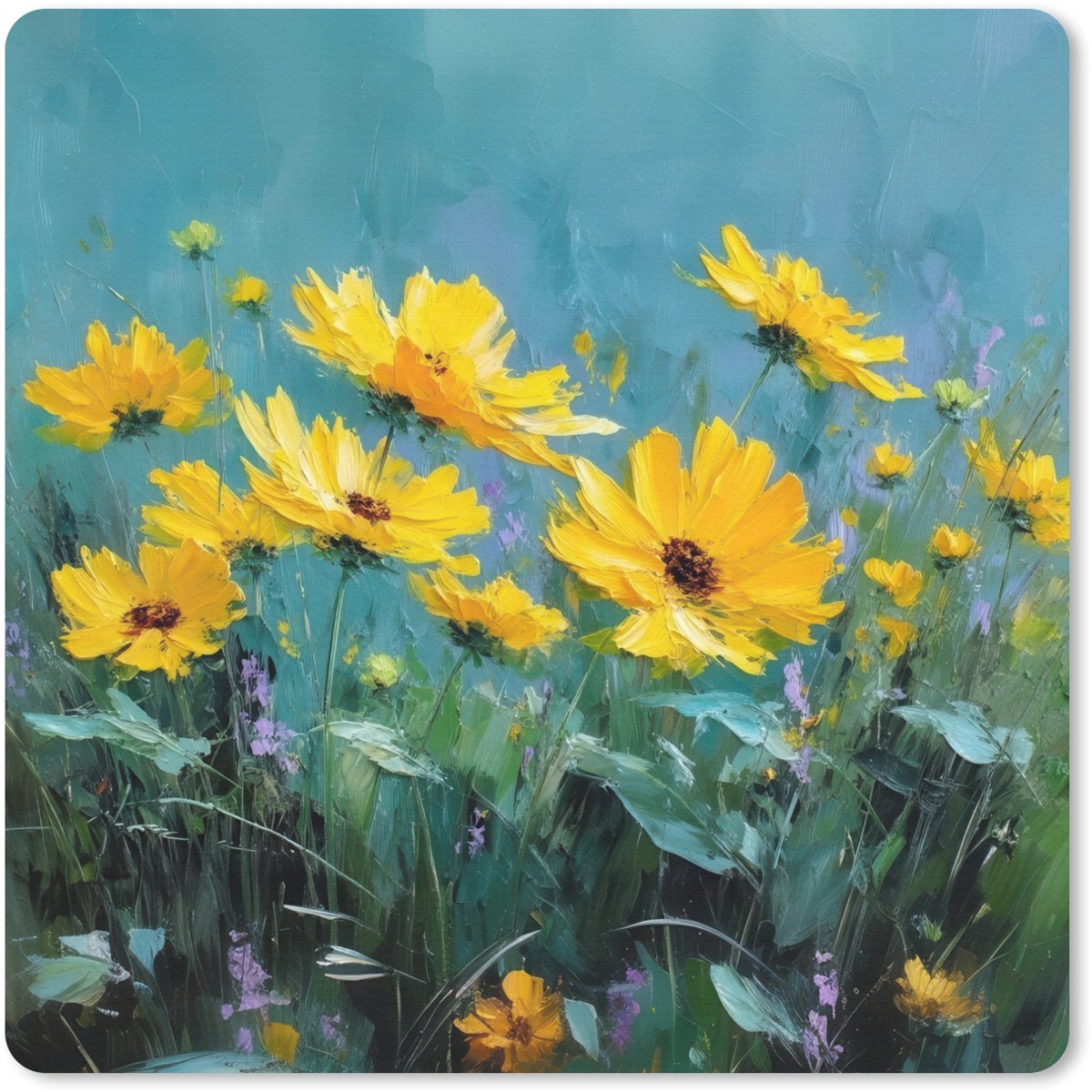 Muismat 30x30 cm - Mousepad Penseelstreken - Bloemen - Felgeel - Abstract - Muismatten