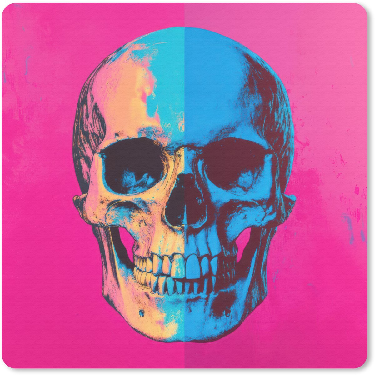 Muismat 20x20 cm - Mousepad Neon - Blauw - Pop-art - Schedel - Muismatten