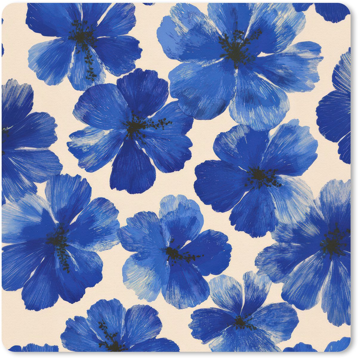 Muismat 30x30 cm - Mousepad Bloemen - Blauw -Patroon - Wit - Muismatten