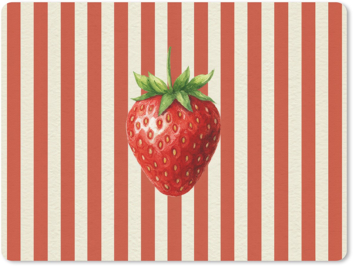 Muismat 23x19 cm - Mousepad Aardbei - Strepen - Rood - Muismatten