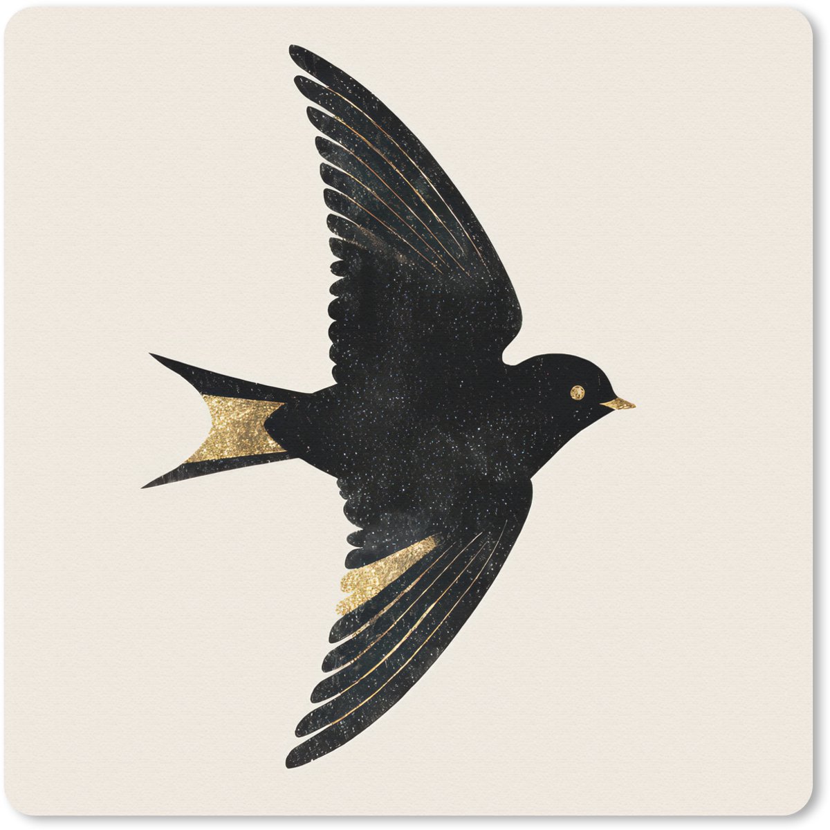 Muismat 30x30 cm - Mousepad Zwarte zwaluw - Gouden accenten - Lichte achtergrond - Muismatten