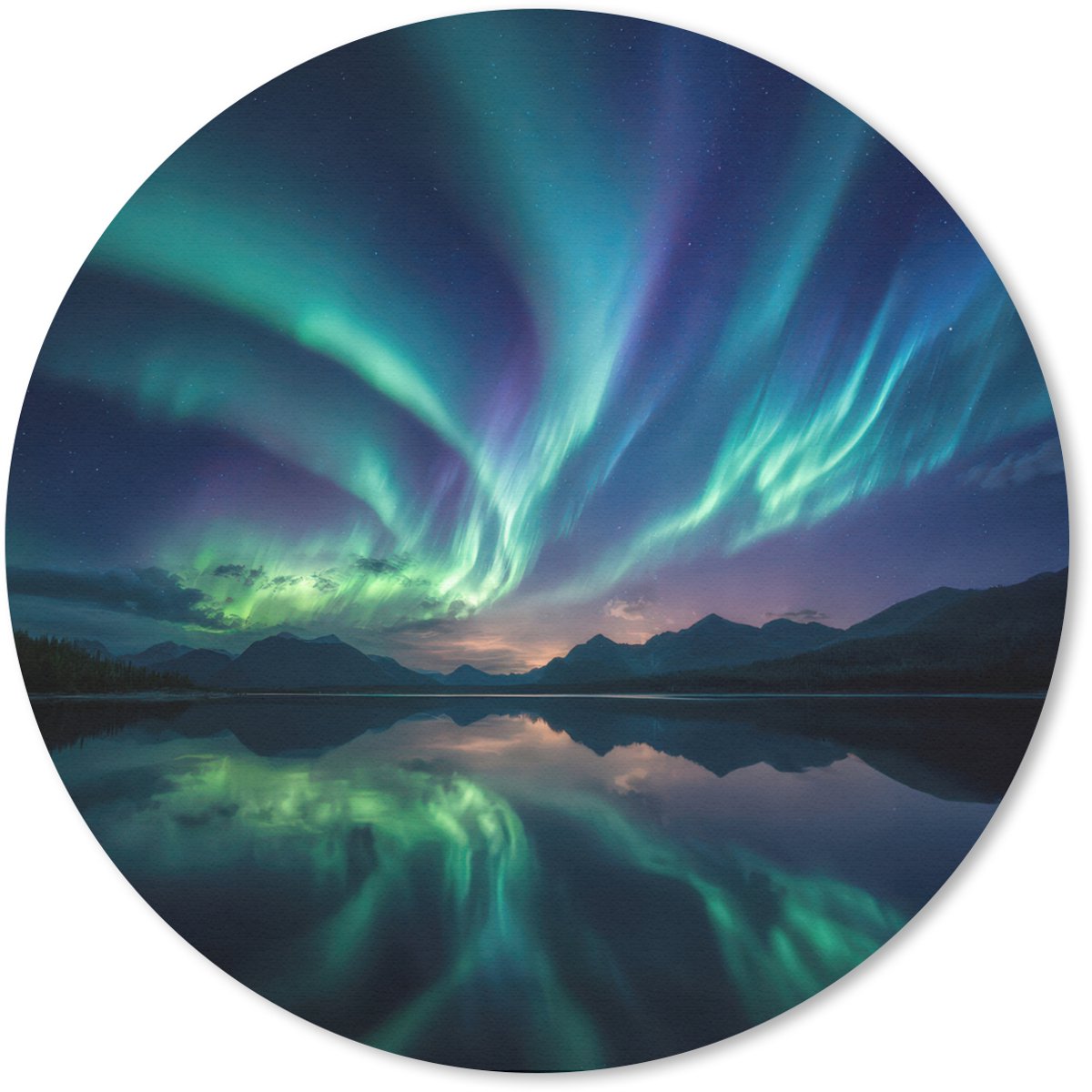 Muismat rond 30x30 cm - Mousepad Noorderlicht - Kleurrijk - Bergmeer - Ronde muismatten