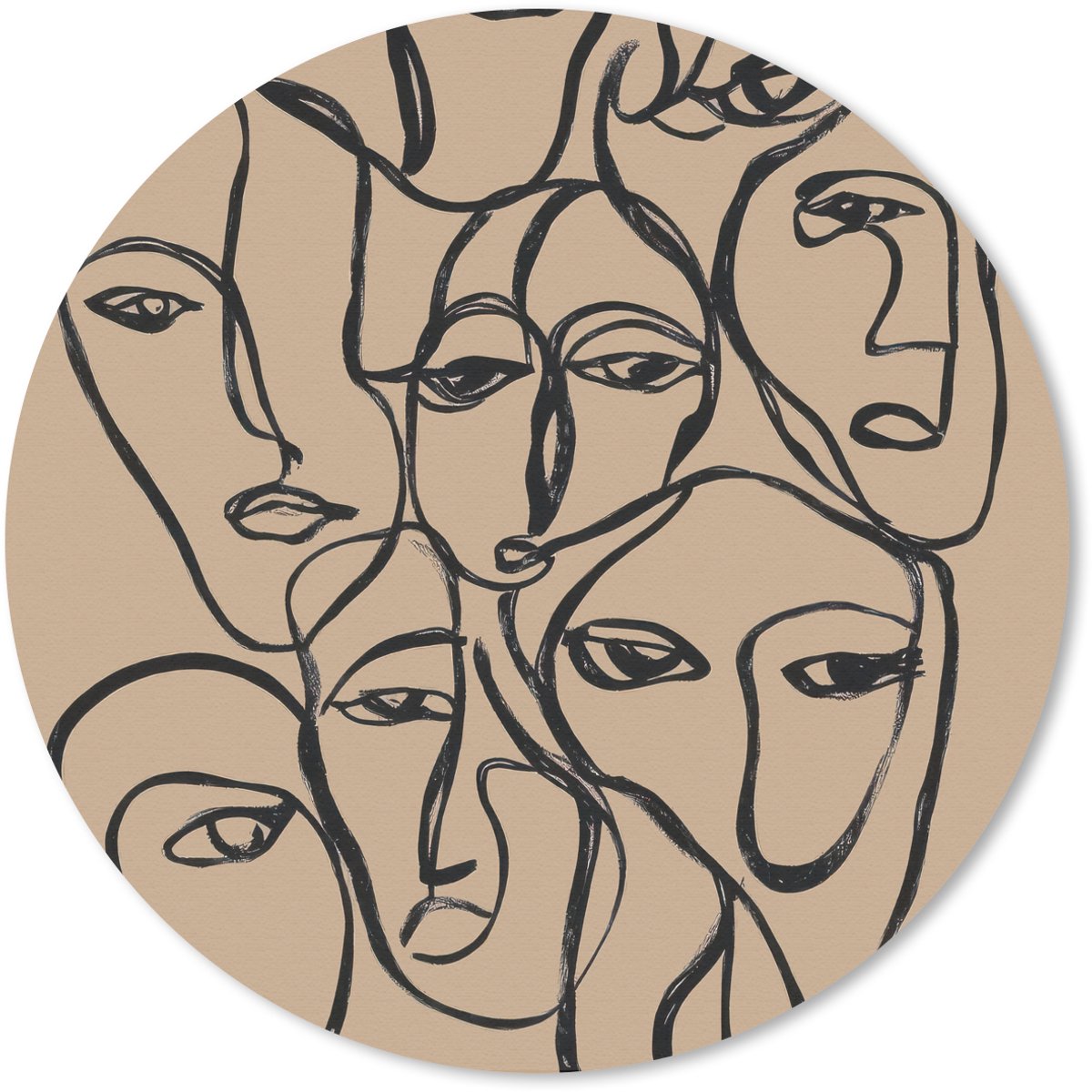Muismat rond 40x40 cm - Mousepad Gezichtenzee - Lijntekening - Abstract - Ronde muismatten